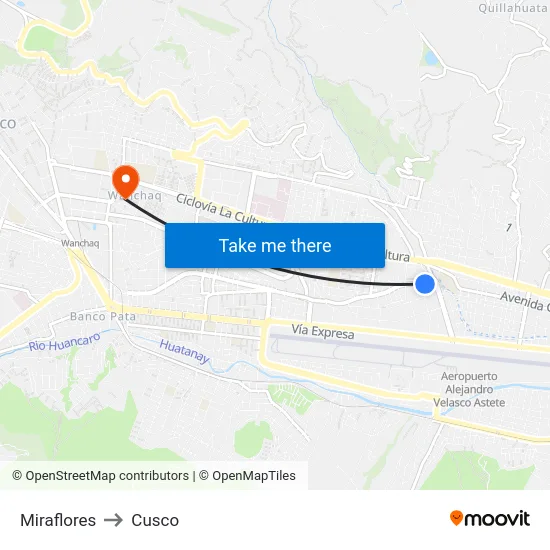 Miraflores to Cusco map