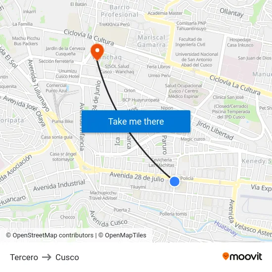 Tercero to Cusco map