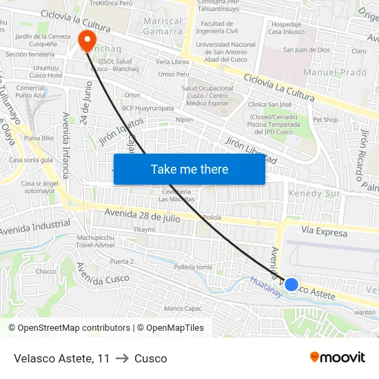 Velasco Astete, 11 to Cusco map