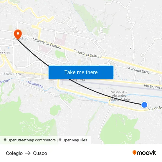 Colegio to Cusco map