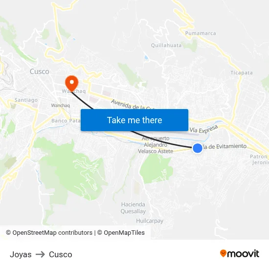 Joyas to Cusco map