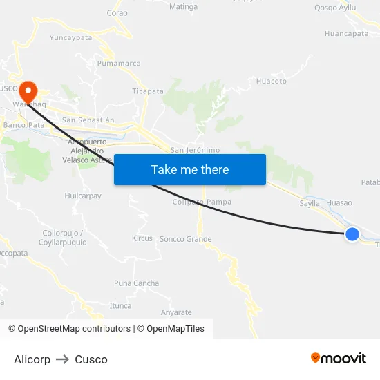 Alicorp to Cusco map