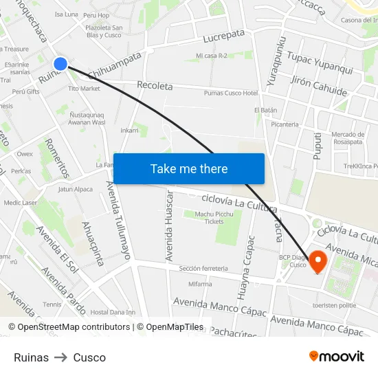 Ruinas to Cusco map
