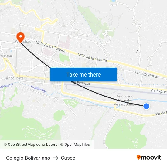 Colegio Bolivariano to Cusco map