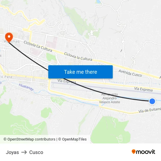 Joyas to Cusco map