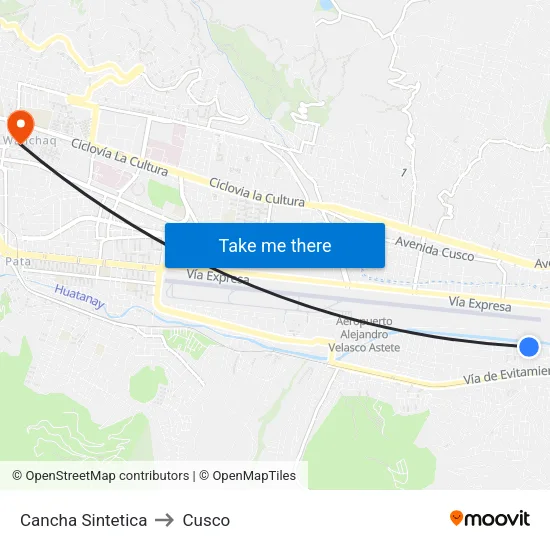 Cancha Sintetica to Cusco map