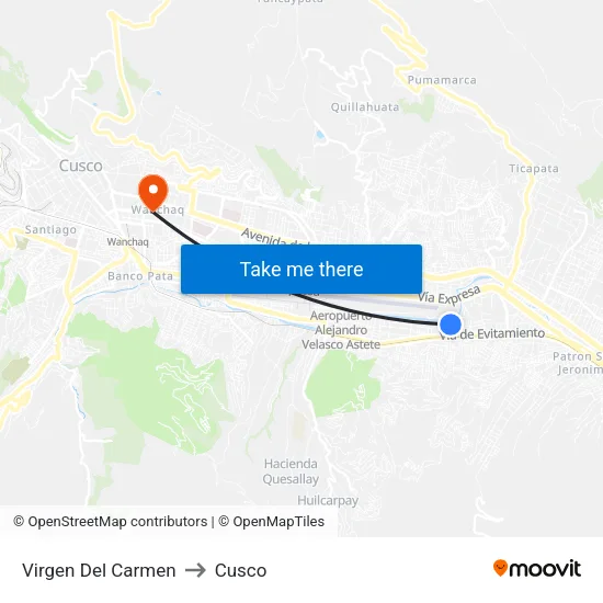 Virgen Del Carmen to Cusco map