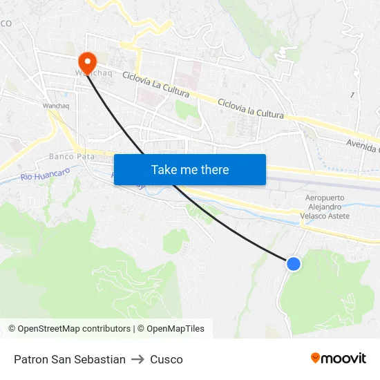 Patron San Sebastian to Cusco map