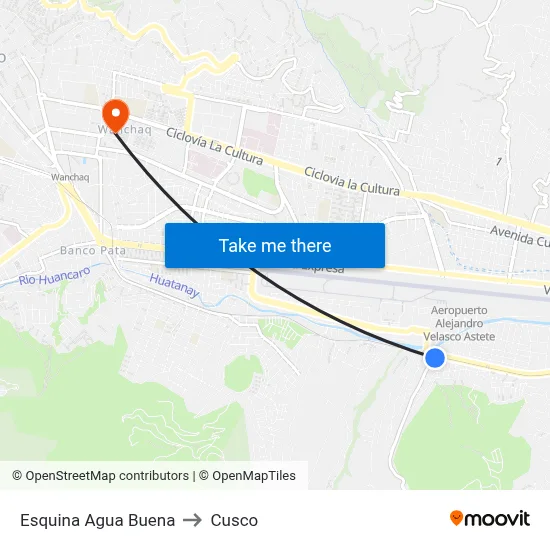 Esquina Agua Buena to Cusco map