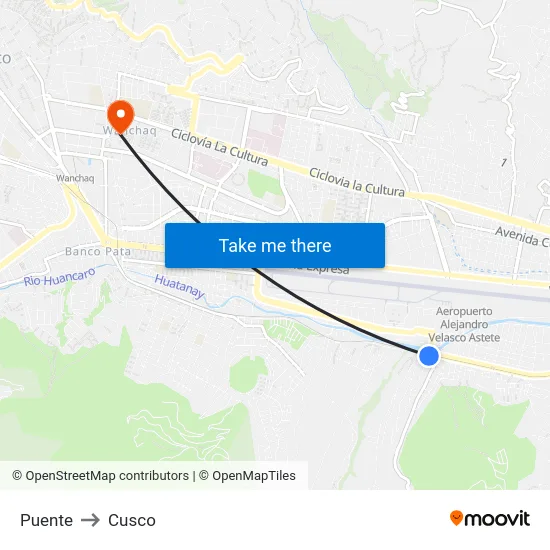 Puente to Cusco map