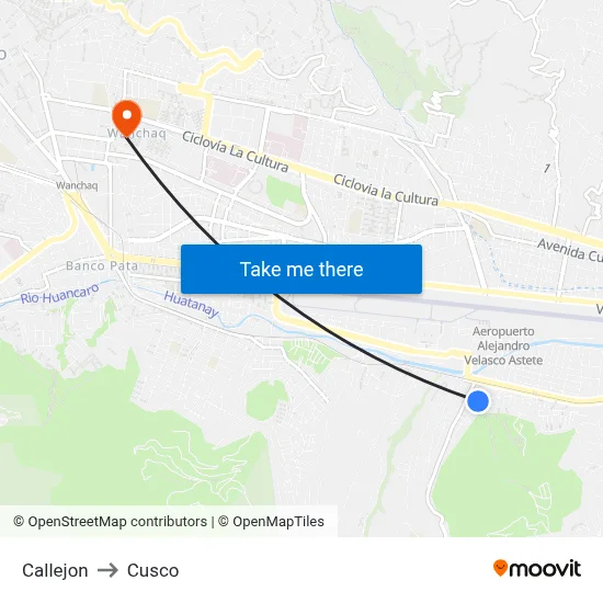 Callejon to Cusco map