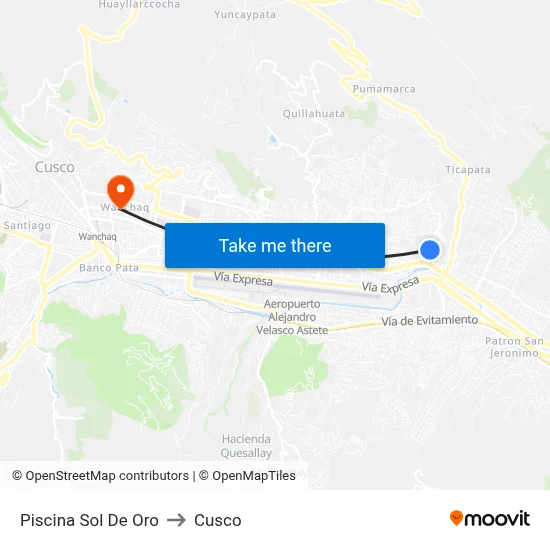 Piscina Sol De Oro to Cusco map