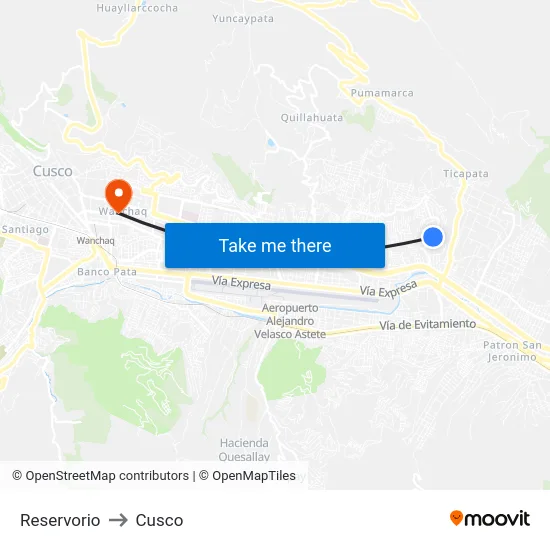 Reservorio to Cusco map