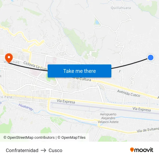 Confraternidad to Cusco map