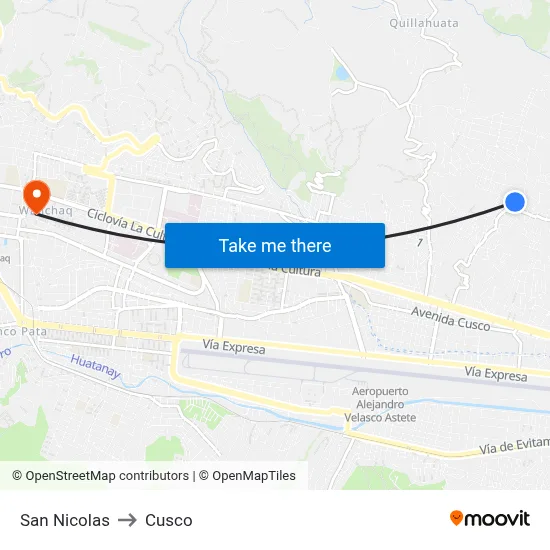 San Nicolas to Cusco map