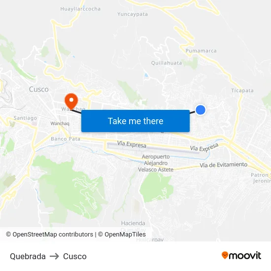 Quebrada to Cusco map