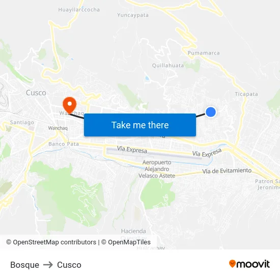 Bosque to Cusco map