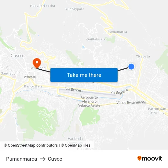 Pumanmarca to Cusco map