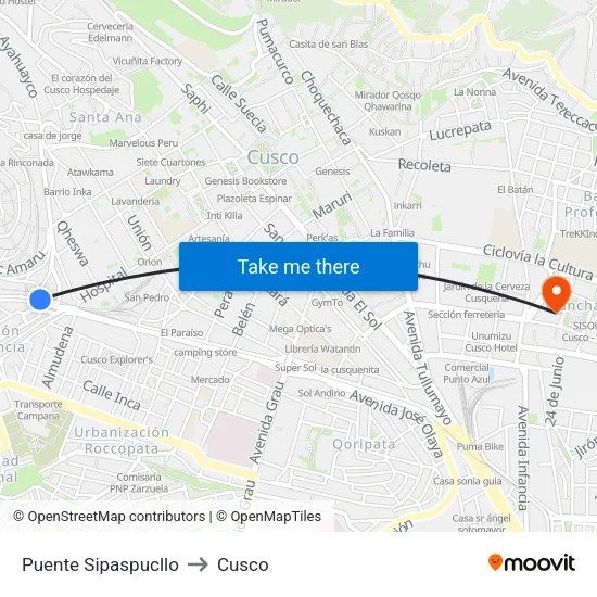 Puente Sipaspucllo to Cusco map