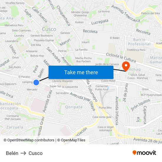 Belén to Cusco map