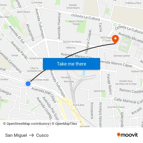 San Miguel to Cusco map