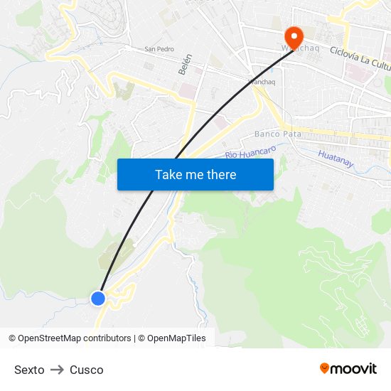 Sexto to Cusco map