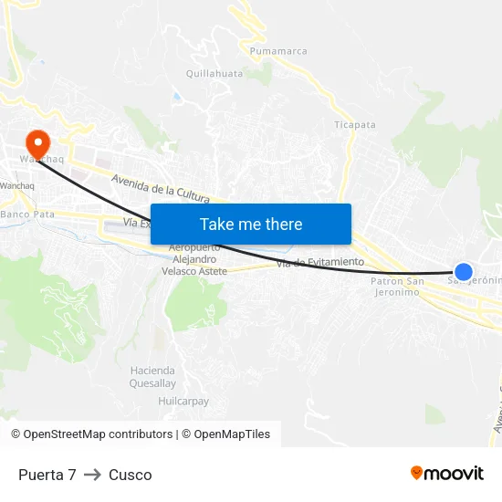Puerta 7 to Cusco map