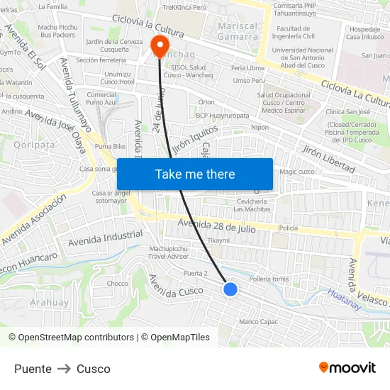 Puente to Cusco map