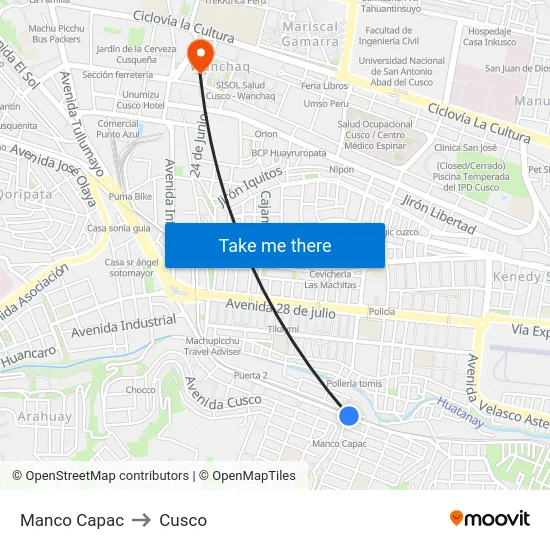 Manco Capac to Cusco map