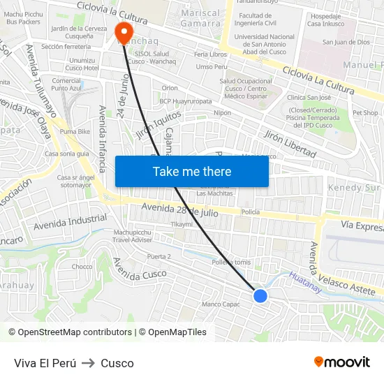 Viva El Perú to Cusco map