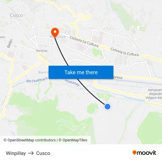 Winpillay to Cusco map