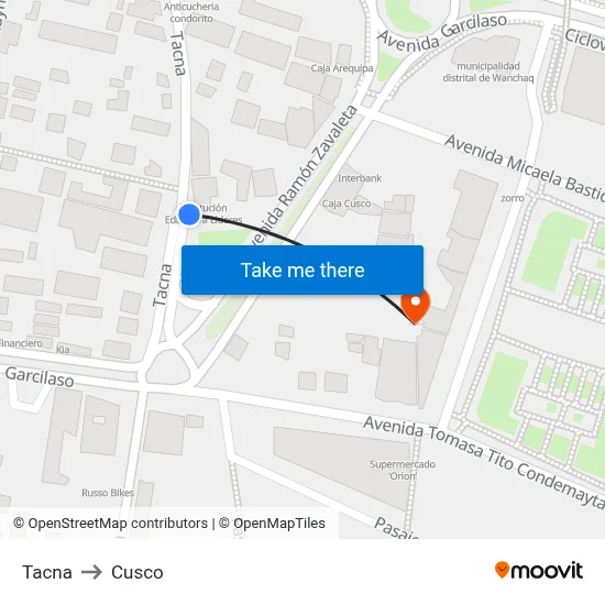 Tacna to Cusco map