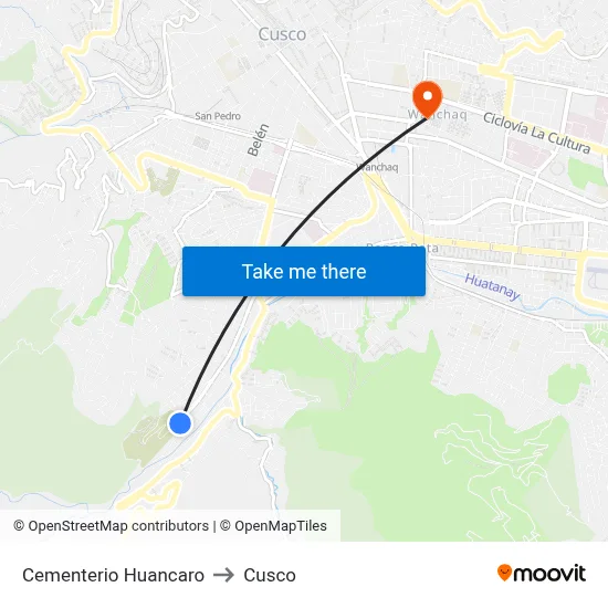 Cementerio Huancaro to Cusco map