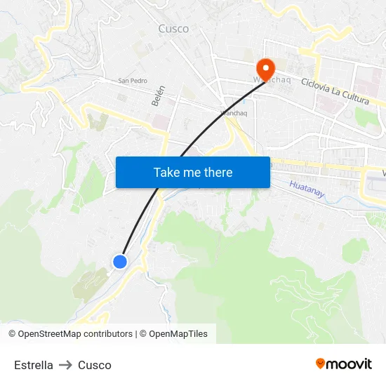Estrella to Cusco map