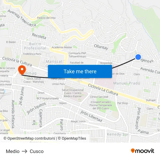 Medio to Cusco map