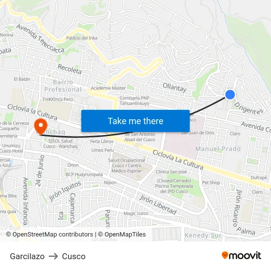 Garcilazo to Cusco map