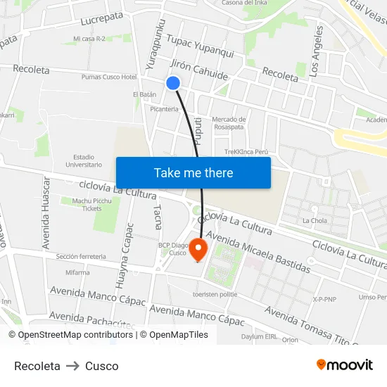 Recoleta to Cusco map
