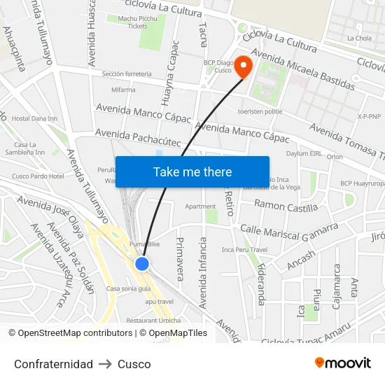 Confraternidad to Cusco map