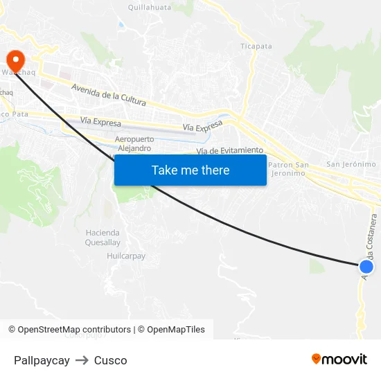 Pallpaycay to Cusco map