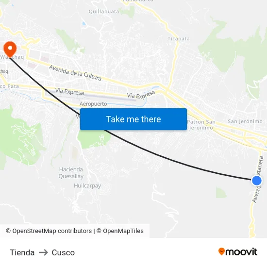 Tienda to Cusco map