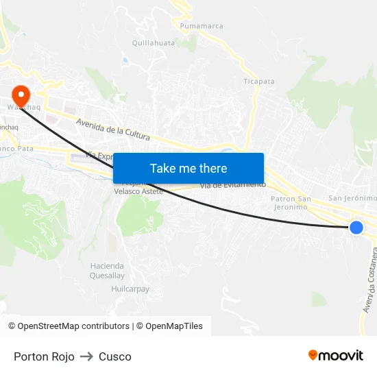Porton Rojo to Cusco map