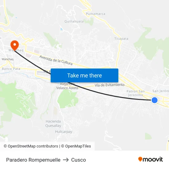 Paradero Rompemuelle to Cusco map