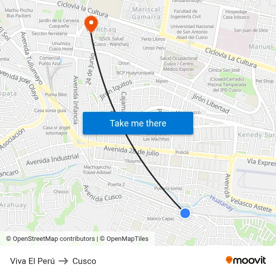 Viva El Perú to Cusco map