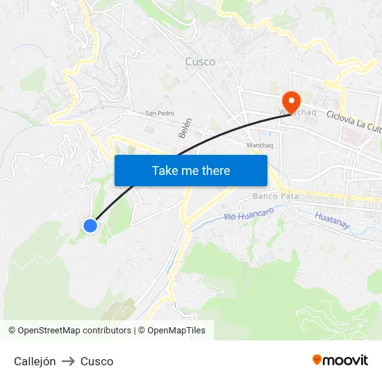 Callejón to Cusco map