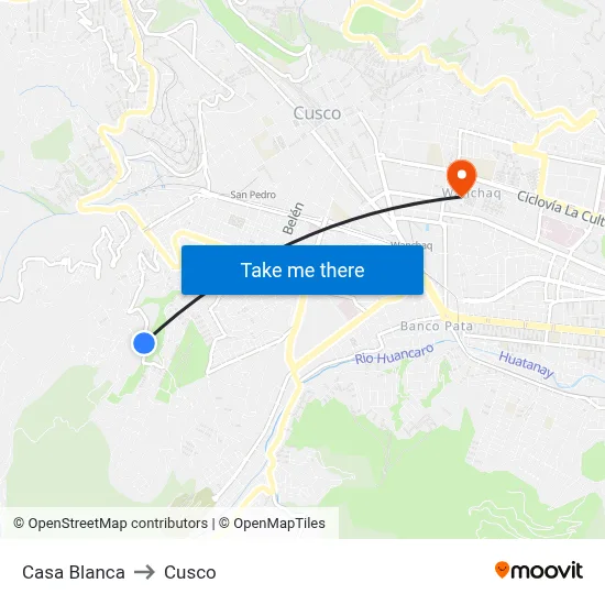 Casa Blanca to Cusco map