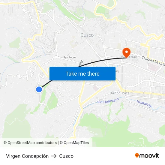 Virgen Concepción to Cusco map