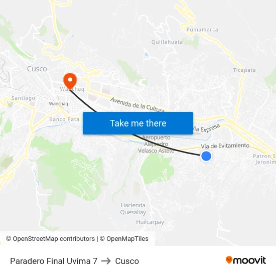 Paradero Final Uvima 7 to Cusco map