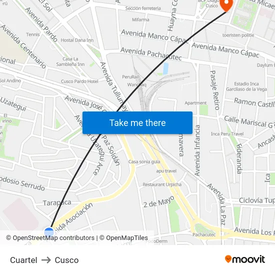 Cuartel to Cusco map