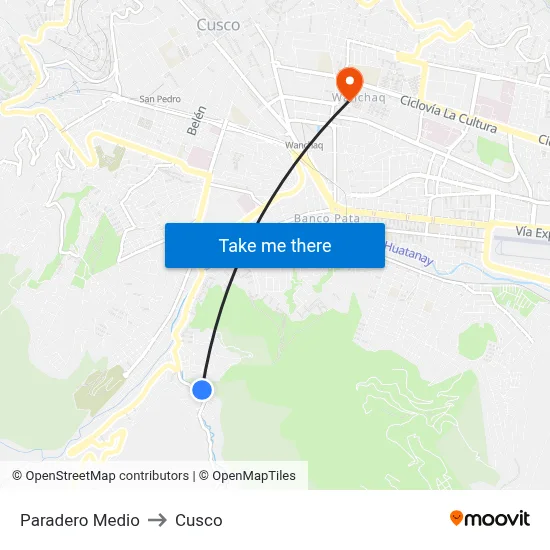 Paradero Medio to Cusco map