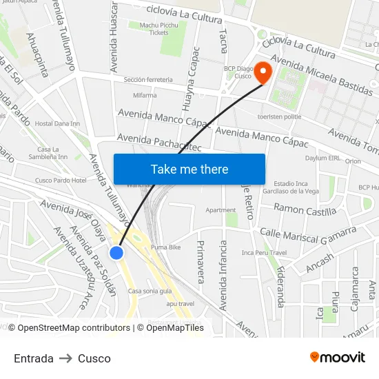 Entrada to Cusco map